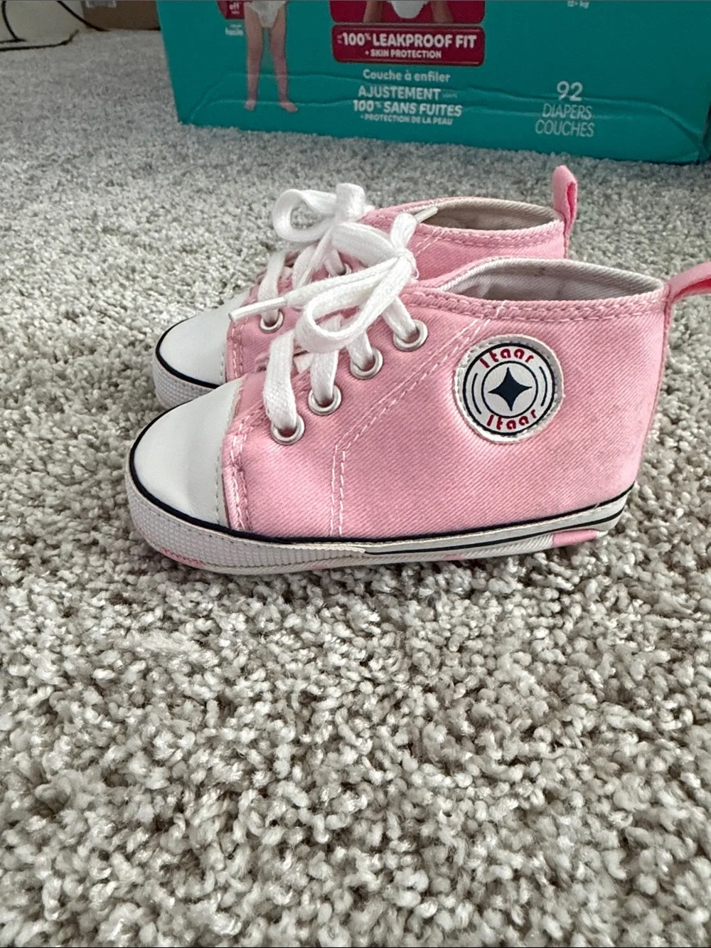 Pink Canvas High-Top Baby Shoes with Lace-Up Closure